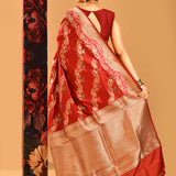 Brick Red Vertical Floral Jaal Banarasi Silk Saree