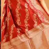 Brick Red Vertical Floral Jaal Banarasi Silk Saree