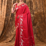 Deep Pink Embroidered Tussar Silk Saree