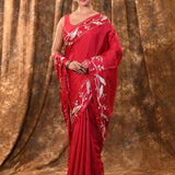 Deep Pink Embroidered Tussar Silk Saree