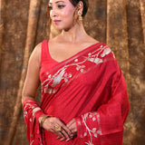 Deep Pink Embroidered Tussar Silk Saree