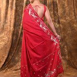 Deep Pink Embroidered Tussar Silk Saree