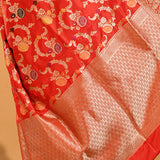 Crimson Red Floral Meenakari And Gold Zari Border In Banarasi Silk Saree