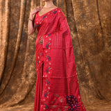 Hot Pink Embroidered Tussar Silk Saree