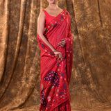 Hot Pink Embroidered Tussar Silk Saree