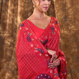 Hot Pink Embroidered Tussar Silk Saree