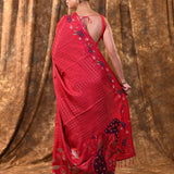 Hot Pink Embroidered Tussar Silk Saree