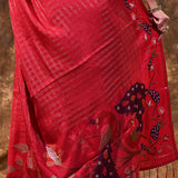 Hot Pink Embroidered Tussar Silk Saree