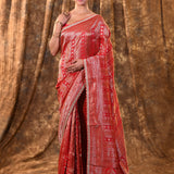 Rich Red Floral Banarasi Silk Saree