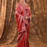 Rich Red Floral Banarasi Silk Saree