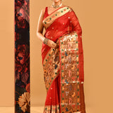 Red Checks Banarasi Silk Saree