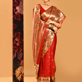 Red Checks Banarasi Silk Saree