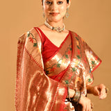 Red Checks Banarasi Silk Saree