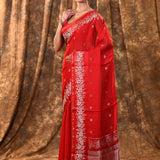 Crimson Red Buttis Woven Banarasi Silk Saree