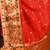 Red Checks Banarasi Silk Saree