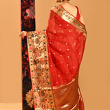 Red Checks Banarasi Silk Saree