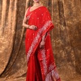 Crimson Red Buttis Woven Banarasi Silk Saree