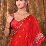 Crimson Red Buttis Woven Banarasi Silk Saree