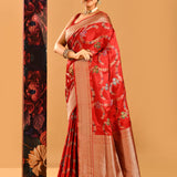 Red Meenakari Floral Vine Banarasi Silk Saree