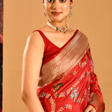 Red Meenakari Floral Vine Banarasi Silk Saree