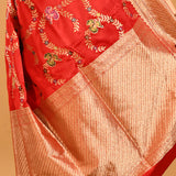 Red Meenakari Floral Vine Banarasi Silk Saree
