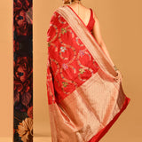 Red Meenakari Floral Vine Banarasi Silk Saree