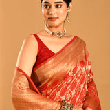 Vibrant Red With Ornate Gold Jaal & Gold Zari Border Banarasi Silk Saree