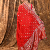 Bright Red Floral Butti Banarasi Silk Saree