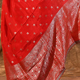Bright Red Floral Butti Banarasi Silk Saree