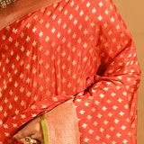Red With Gold Zari Butti And Green Border Banarasi Silk Saree
