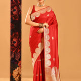 Red Deer Butti Banasari Silk Saree
