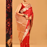 Red Deer Butti Banasari Silk Saree