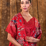 Classic Red Embroidered Satin Silk Saree