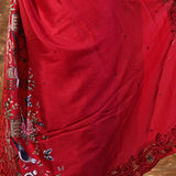 Classic Red Embroidered Satin Silk Saree