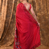 Classic Red Embroidered Satin Silk Saree