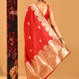 Red Deer Butti Banasari Silk Saree