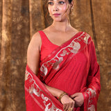 Rich Pink Embroidered Tussar Silk Saree