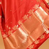 Crimson Red With Lotus Border In Banarasi Silk Saree