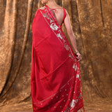Rich Pink Embroidered Tussar Silk Saree