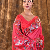 Bright Pink Embroidered Tussar Saree
