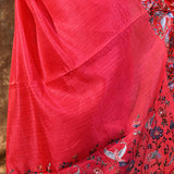 Bright Pink Embroidered Tussar Saree