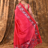 Bright Pink Embroidered Tussar Saree