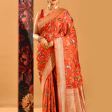 Rust Orange Floral Meenakari Jaal Banarasi Silk Saree