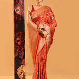 Rust Orange Floral Meenakari Jaal Banarasi Silk Saree