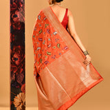 Rust Orange Floral Meenakari Jaal Banarasi Silk Saree