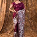 Dark Purple Butti Embroidered Silk Saree
