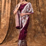 Dark Purple Butti Embroidered Silk Saree