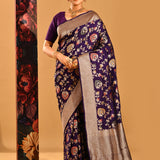 Mulberry Purple Floral Meenakari Jaal Banarasi Silk Saree