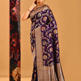 Mulberry Purple Floral Meenakari Jaal Banarasi Silk Saree