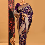 Mulberry Purple Floral Meenakari Jaal Banarasi Silk Saree